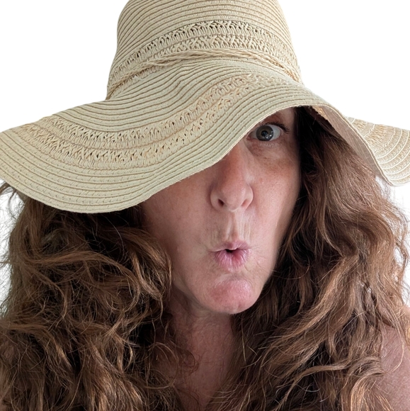 FLOPPY Rafia Straw Hat New Hello Sunshine Wide Brim Beach Jacobson Vintage Tan - Picture 3 of 11